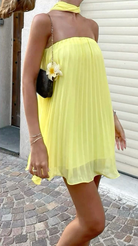Yellow fashion simple short chiffon homecoming dress beach vacation travel party dress gh4882