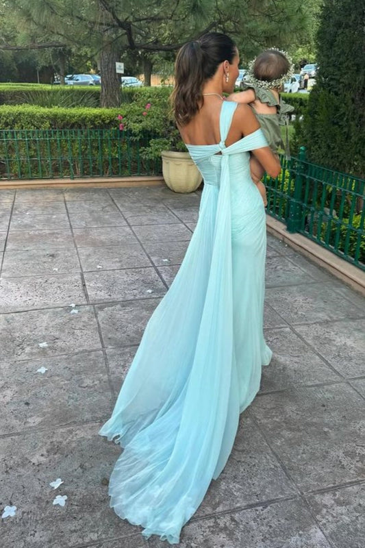 amakanas-Blue Elegant Long Chiffon Bridesmaid Dress Wedding Guest Party Dress gh5948