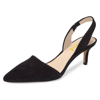 Classic Vegan Suede Closed Toe Slingback Heels Black Pumps for Women