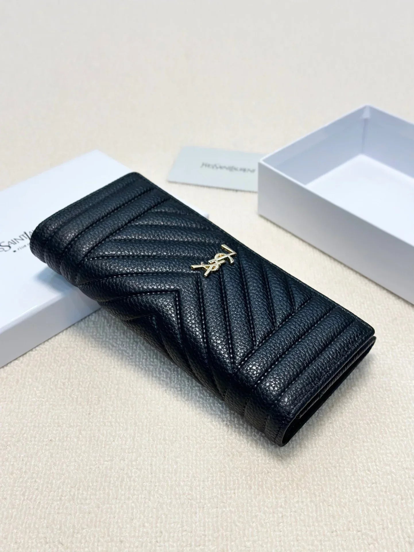 YSL Trend Ladies Wallet Leather Black 19x10cm