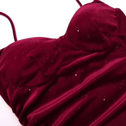 Vintage Glittering Sequin Sweetheart Spaghetti Strap Ruffled High Slit Prom Dress Evening Dress TP4350