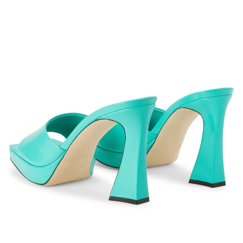 Fashion Turquoise Square Toe Flared Heel Platform Mules for Women