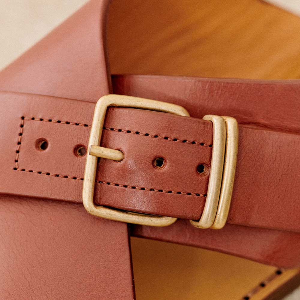 Brown Round Toe Flat Vintage Buckle Ring Strap Sandals