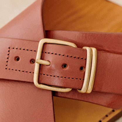 Brown Round Toe Flat Vintage Buckle Ring Strap Sandals