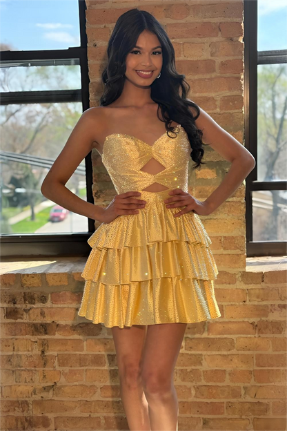 Gorgeous A-Line Sweetheart Lace Up Short Tiered Beaded Homecoming Dress