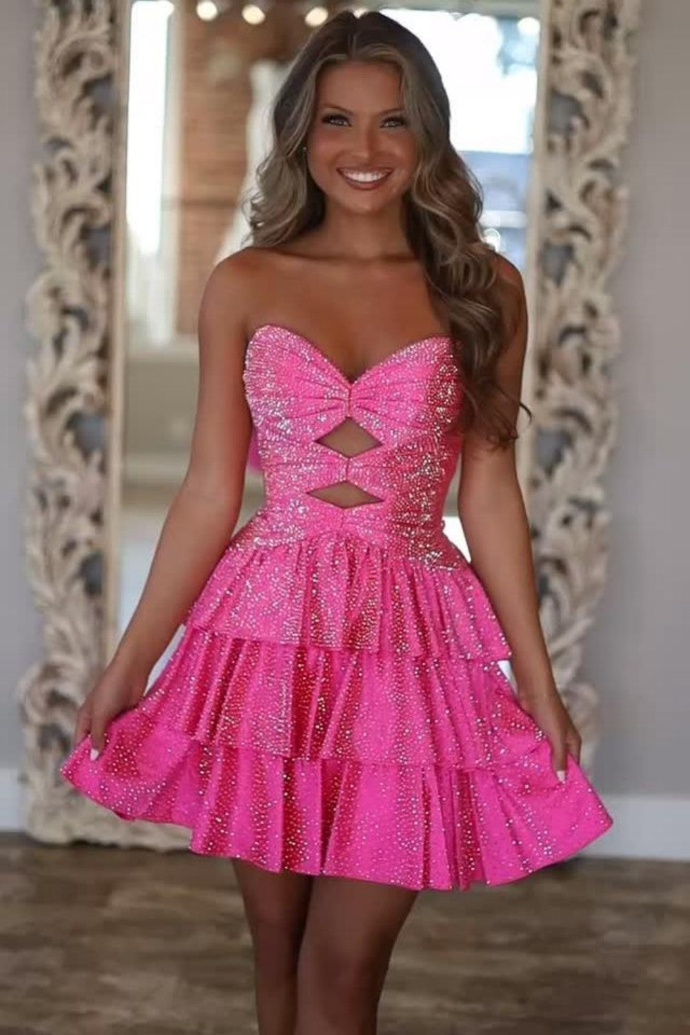 Gorgeous A-Line Sweetheart Lace Up Short Tiered Beaded Homecoming Dress
