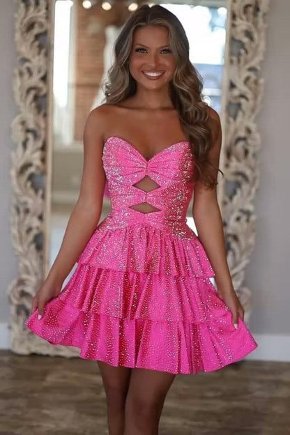 Gorgeous A-Line Sweetheart Lace Up Short Tiered Beaded Homecoming Dress
