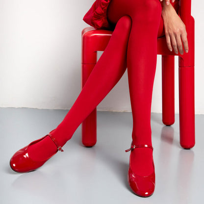 Red Patent Leather Round Toe Buckle Strap Elegant Mary Jane Flats
