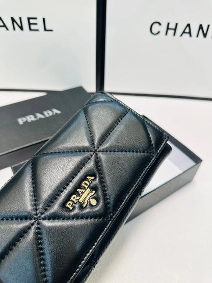 Prada Long Leather Wallet In Black 19x10cm