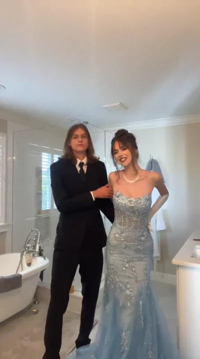 Vintage Shiny Blue Sequin Prom Dress Mermaid Evening Dress Long Formal Dress TP4671