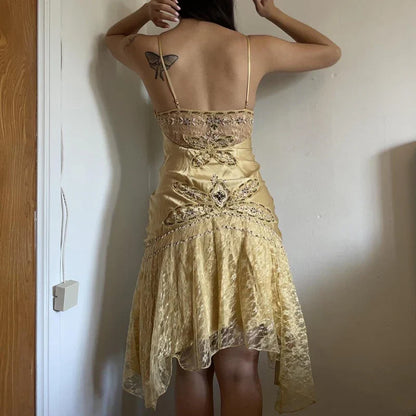 Gold Vintage Fashion Beaded Short Satin Homecoming Dress Birthday Party Dress gh4850