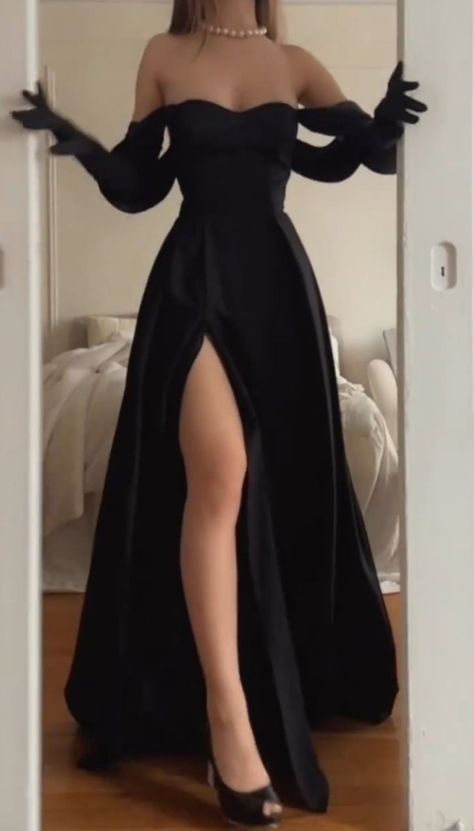 Simple Strapless Wedding Guest Dress Black Slit Prom Dresses Birthday Outfits P457