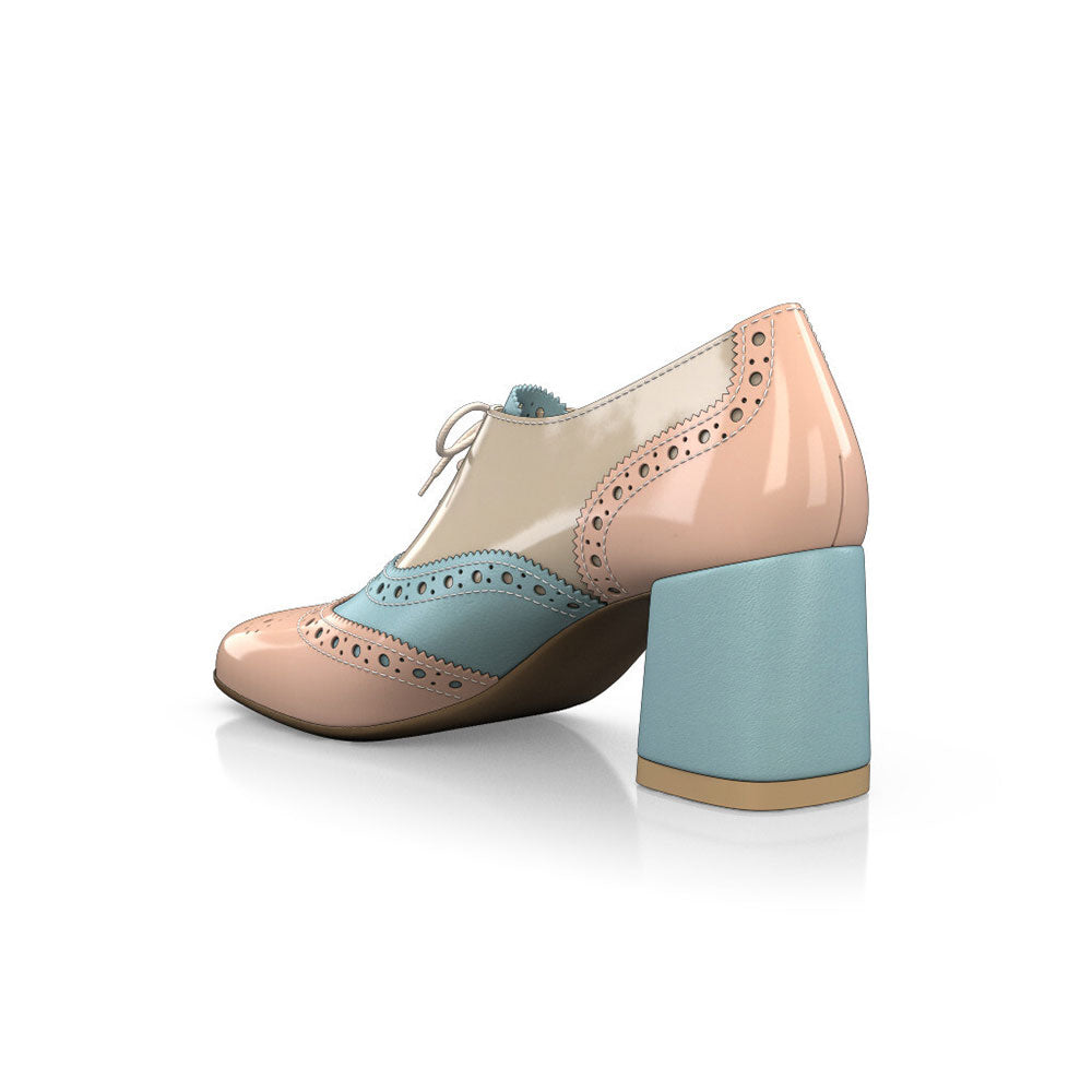 Multicolor Square Toe Chunky Heel Brogue Detail Oxford Heels