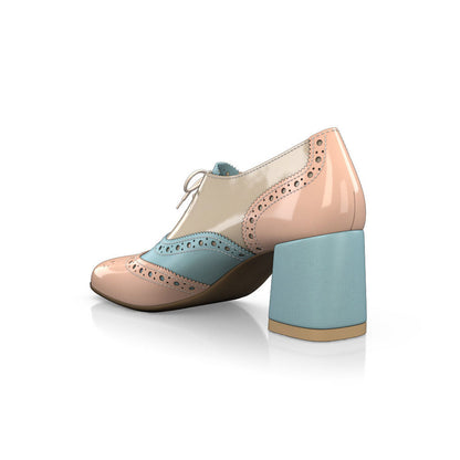 Multicolor Square Toe Chunky Heel Brogue Detail Oxford Heels