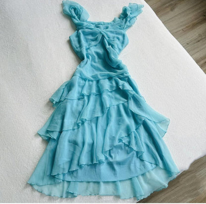 amakanas-Blue chiffon ruffle short homecoming dress birthday party dress fairy gh5236