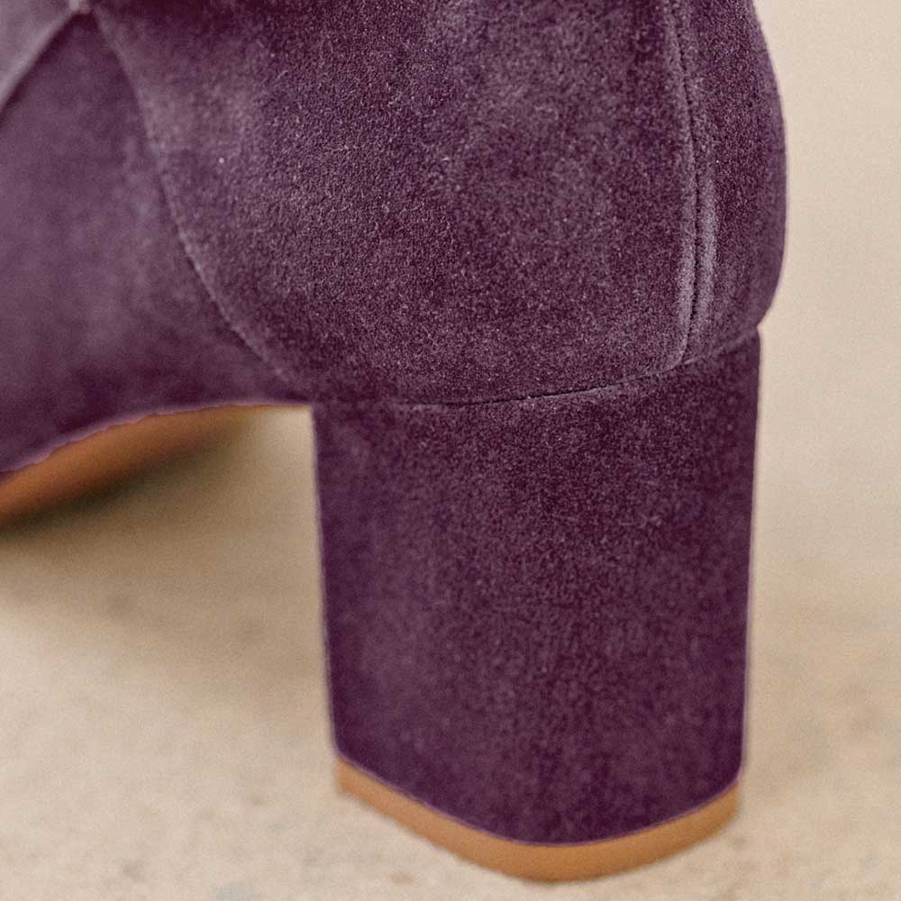 Purple Square Toe Chunky Heel Elegant Buckled Strappy Ankle Boots