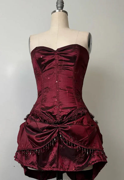 amakanas-Vintage Burgundy corset homecoming dresses tight hoco dresses gh5808