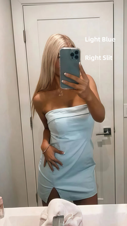 Strapless Bodycon Homecoming Dress Slit Back To School Dress,AST1848
