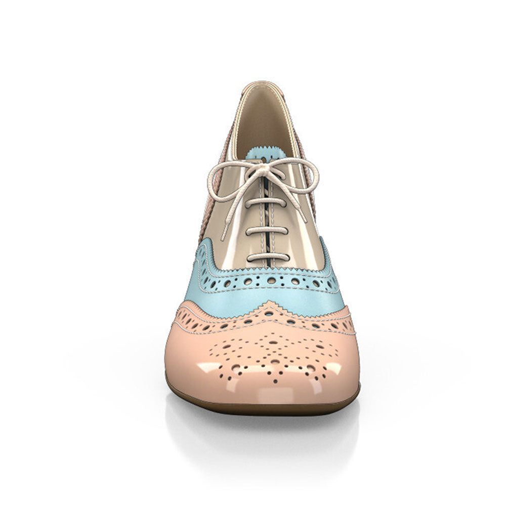 Multicolor Square Toe Chunky Heel Brogue Detail Oxford Heels