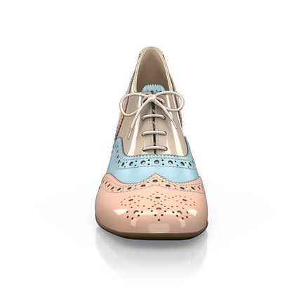 Multicolor Square Toe Chunky Heel Brogue Detail Oxford Heels