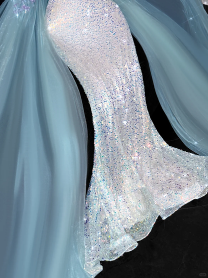 Vintage Shiny Sequined Sweetheart Spaghetti Strap Design Mermaid Prom Dress Evening Dress TP4223