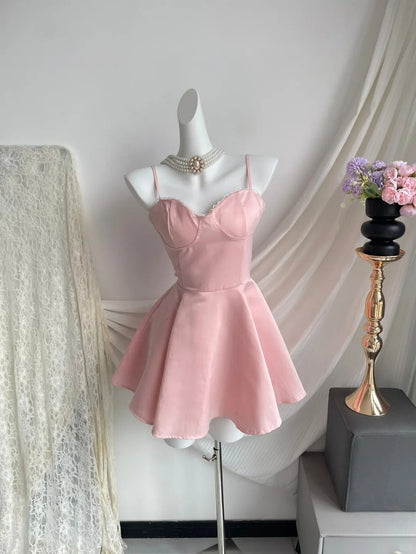 Pink Princess Barbie Short Satin Homecoming Dress Prom Dress Birthday Dress gh4632