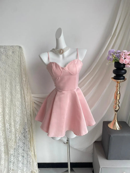 Pink Princess Barbie Short Satin Homecoming Dress Prom Dress Birthday Dress gh4632