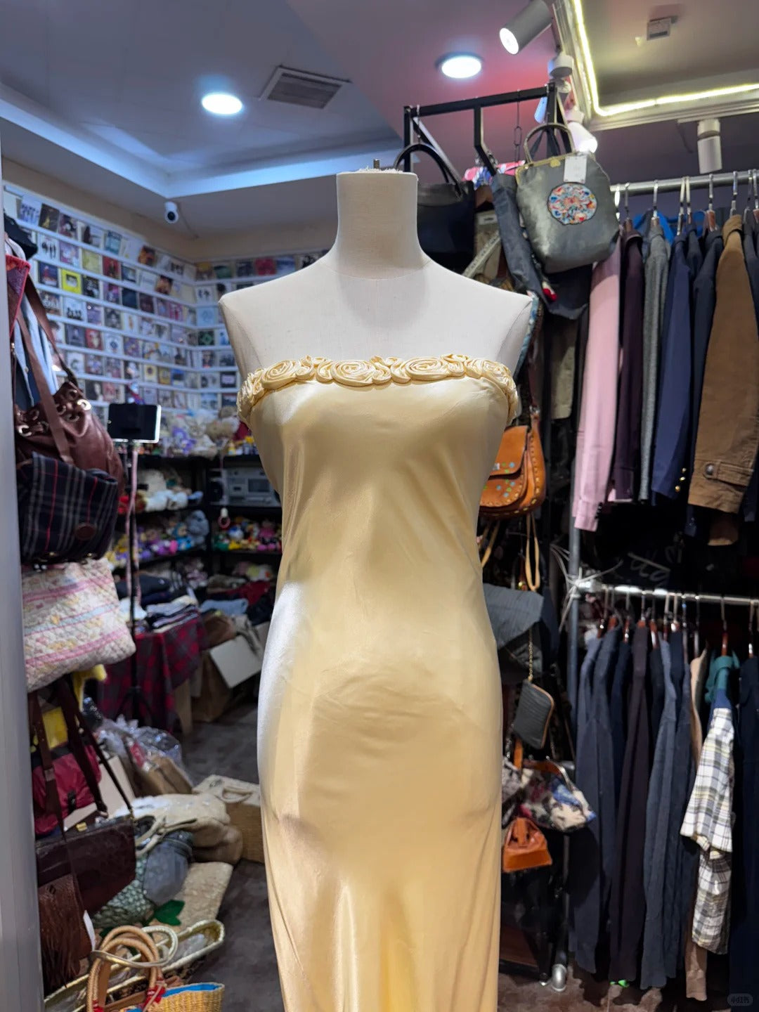 Elegant Yellow Mermaid Strapless Three-Dimensional Floral Satin Long Prom Dress Evening Dress Bridesmaid Dress P4152