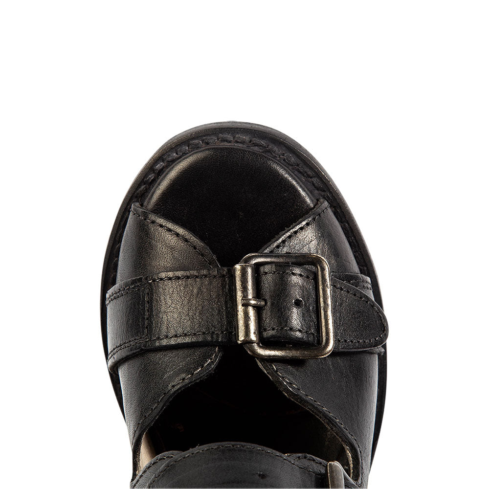 Black Vegan Leather Chunky Heel Buckle Strap Peep Toe Booties