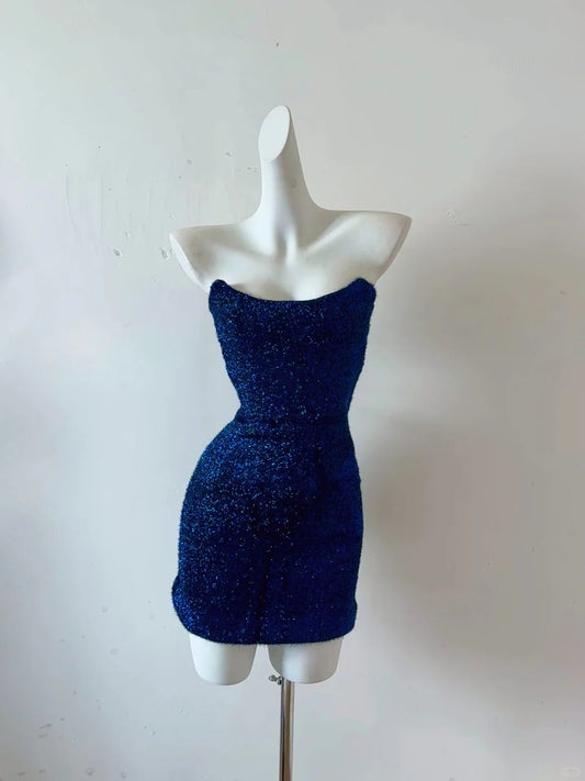 Blue Sequined Homecoming Dress Short Prom Dress Evening Dress Party Dress gh4478