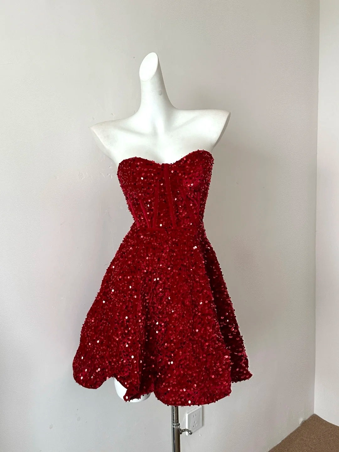 Red Shiny Fashion Short Mini Sequin Homecoming Dress Birthday Party Dress gh3797