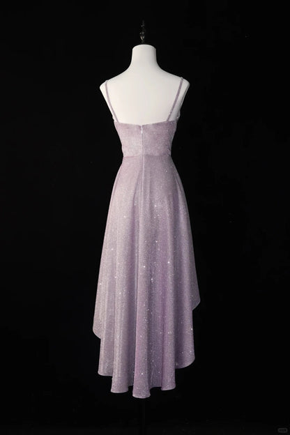 Pink shiny homecoming dress short front and long back satin swing collar smart coming of age ceremony robe daily date prom dress evening dress party dress gh4538