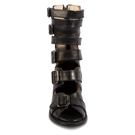 Black Vegan Leather Chunky Heel Buckle Strap Peep Toe Booties