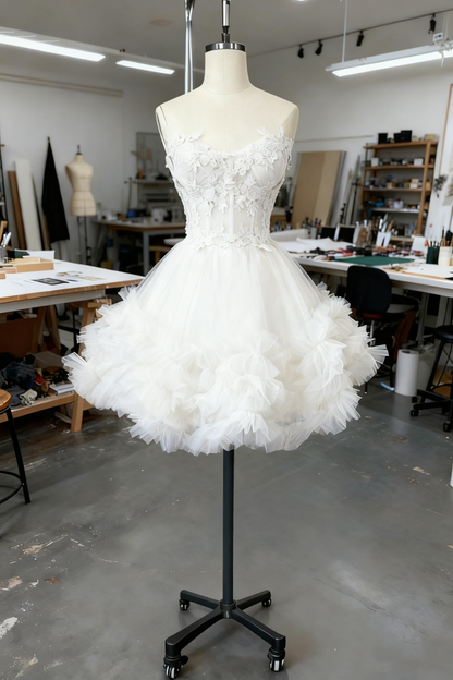 amakanas-Blue Delicate Beaded Short Tulle Dress, Homecomming Birthday Dress gh6163