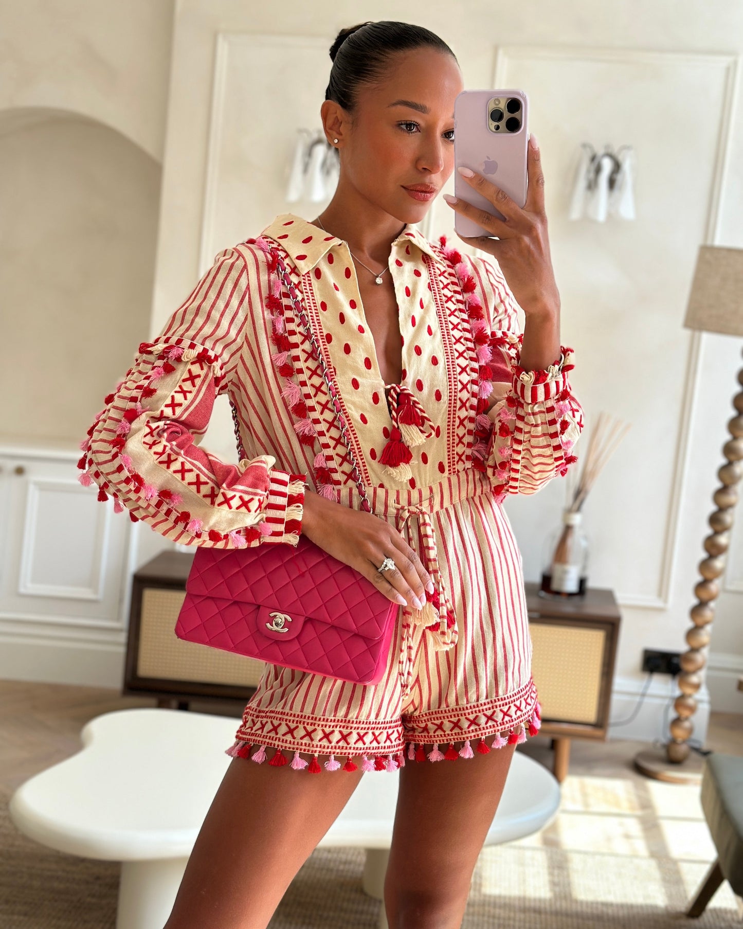 Chanel Hot Pink Medium Classic Double Flap Bag in Lambskin Leather with Silver Hardware