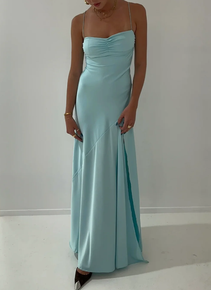 Spaghetti Strps Yellow Slit Long Prom Dress SH1033