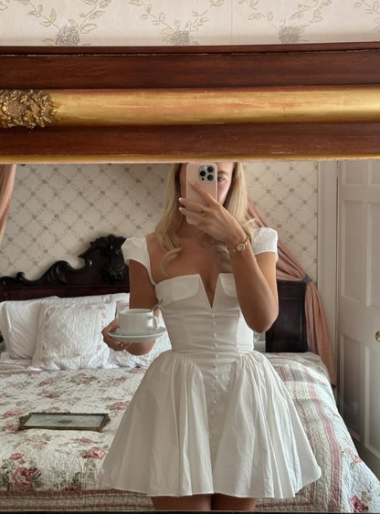 Princess A Line V Neck White Satin Short Homecoming Dress Birthday Dress SH2238