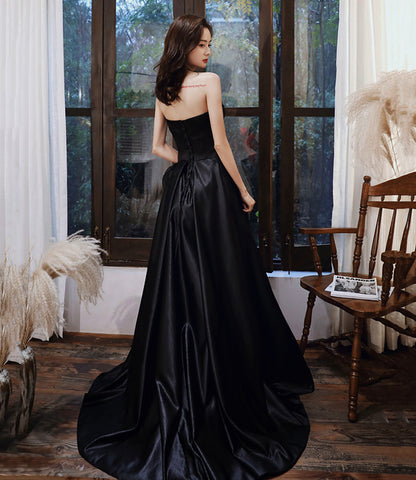 Black satin tulle high low prom dress evening dress  10443