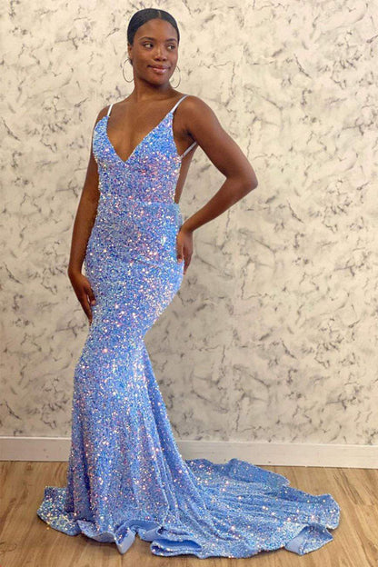 Sparkly Mermaid Sequins Prom Dress Backless Evening Dress,WP135