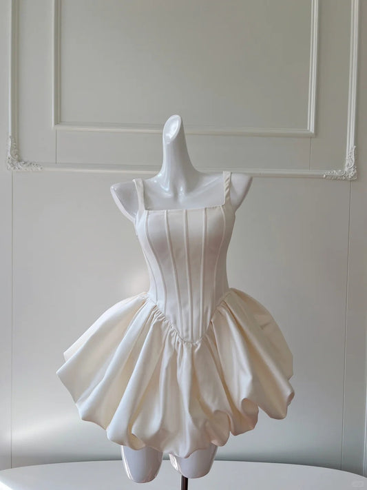 Moonlight White Short Satin Homecoming Dress Party Gown gh4763