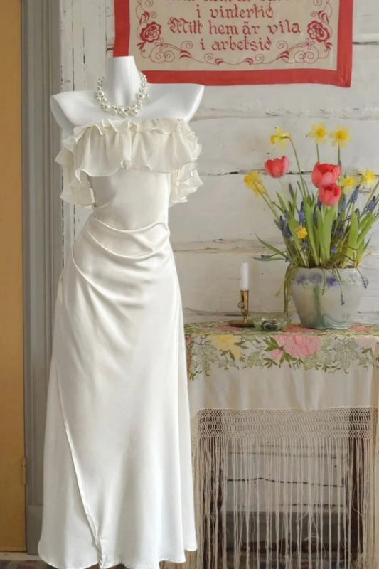 amakanas--White Ruffled Long Chiffon Homecoming Dress gh5697