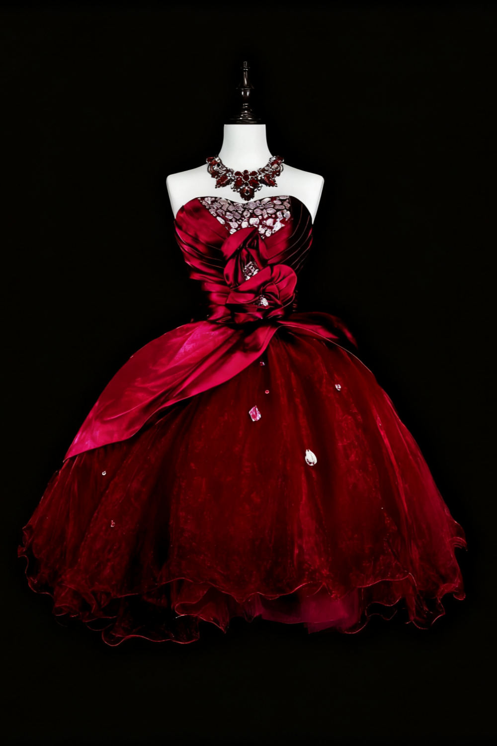 amakanas-Red short birthday dress, tulle back-to-school dress gh6140