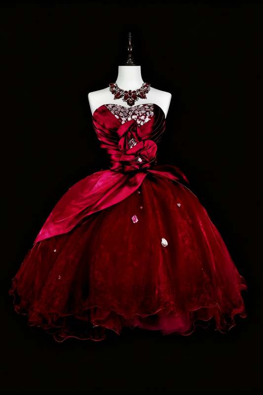 amakanas-Red short birthday dress, tulle back-to-school dress gh6140