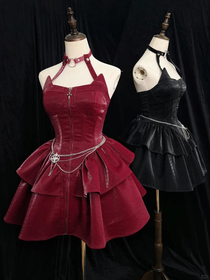 amakanas-Black/Red Short Homecoming Dress Halloween Party Dress Halloween Costume Outfit Halloween gh5771