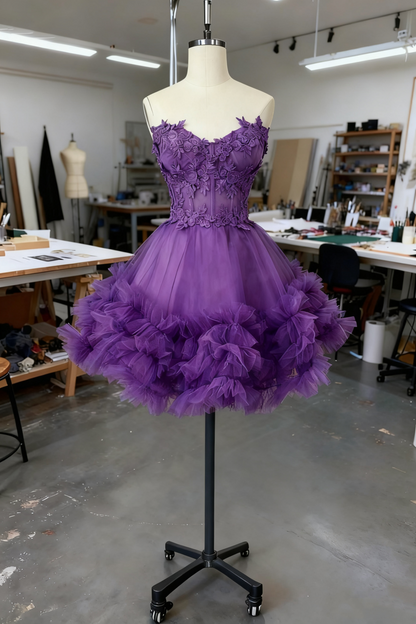 amakanas-Blue Delicate Beaded Short Tulle Dress, Homecomming Birthday Dress gh6163