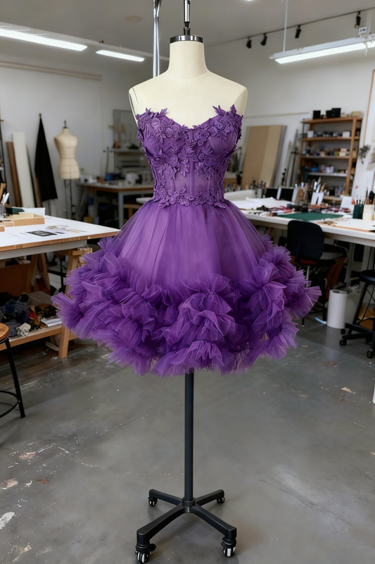 amakanas-Blue Delicate Beaded Short Tulle Dress, Homecomming Birthday Dress gh6163