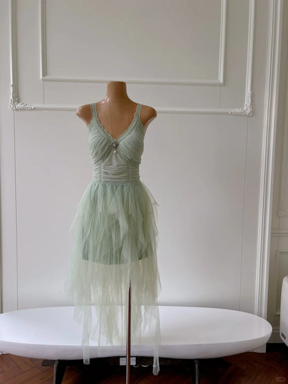 Green fantasy short chiffon fairy homecoming dress holiday party dress gh4765