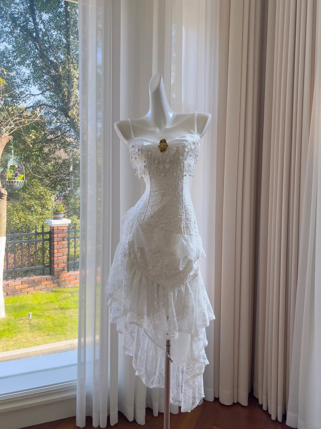 White Vintage Fashion Beaded Short/Mid-Length Chiffon Ruffle Homecoming Dress Prom Dress Evening Dress Garden Party Dress gh4733