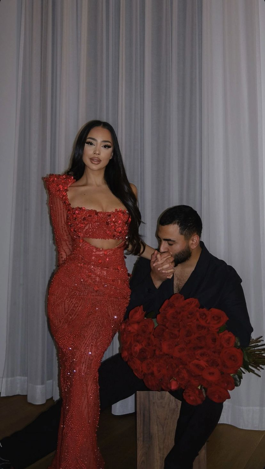 Beaded Mermaid Long Prom Party Dress Red Evening Dress cg26088