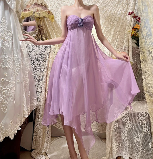 Purple Floral Elegant Short Homecoming Dress Chiffon Ball Gown Evening Gown Party Dress Bridesmaid Dresses gh4462